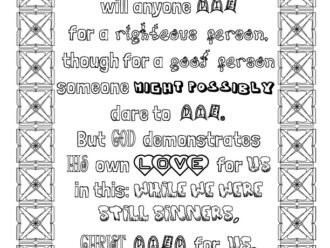 Printable Romans 5:7-8 Scripture coloring page PDF